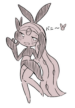 blush blush_lines fake_ears fake_rabbit_ears female forehead_gem gem hair long_hair looking_at_viewer mitten_hands open_mouth pseudo_dress pseudo_hair simple_background smile solo standing text white_background yakiniku628 nintendo pokemon generation_5_pokemon humanoid legendary_pokemon meloetta meloetta_(aria_form) pokemon_(species) japanese_text monochrome sketch