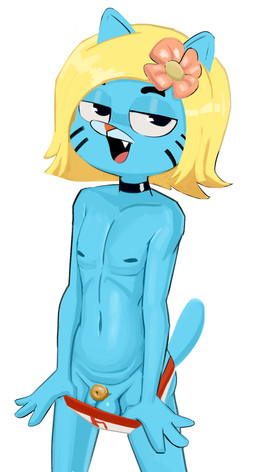 4_fingers accessory anthro balls bedroom_eyes big_eyes biped black_choker black_eyebrows black_eyes black_jewelry black_markings black_necklace blonde_hair blue_balls blue_body blue_ears blue_fur blue_markings blue_nipples blue_tail briefs briefs_pull chastity_cage chastity_device choker clothed clothing clothing_pull curved_eyebrows eyebrows facial_markings fangs femboy fingers flower flower_accessory flower_in_hair fur genitals glistening glistening_balls glistening_choker glistening_eyes glistening_flower glistening_genitalia glistening_hair glistening_jewelry glistening_necklace gold_(metal) gold_chastity_cage gold_chastity_device hair hair_accessory half-closed_eyes head_markings humanoid_hands iris jewelry light_body light_fur light_hair looking_at_viewer male markings metal_chastity_cage monotone_balls monotone_genitals monotone_hair multicolored_briefs multicolored_clothing multicolored_underwear muzzle_(marking) narrowed_eyes navel necklace nipples no_pupils nub_chastity_cage open_mouth open_smile pink_tongue plant pointy_ears prick_ears red_nose seductive short_hair shota simple_background smile smiling_at_viewer snout solo standing tail teeth three-quarter_view tongue topless topless_anthro topless_male two_tone_briefs two_tone_clothing two_tone_underwear underwear underwear_pull unsupported_chastity_cage wearing_chastity_cage wearing_chastity_device whisker_markings white_background white_sclera wig young young_anthro young_male spakka5 cartoon_network the_amazing_world_of_gumball gumball_watterson domestic_cat felid feline felis mammal 2025 digital_drawing_(artwork) digital_media_(artwork) portrait three-quarter_portrait