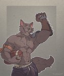 anthro big_penis bottomwear bulge cheering claws clothed clothing detailed_bulge fur genital_outline genitals jockstrap male muscular nipples pecs penis penis_outline shorts solo tail underwear tuskiwuff blood_bowl mythology wilhelm_chaney canid canine mammal mythological_canine mythological_creature werecanid werecanine werecreature werewolf hi_res