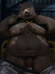 accessory anthro areola balls barazoku belly big_balls big_belly big_moobs big_muscles big_pecs big_penis bodily_fluids bottomwear bottomwear_down clothed clothing cock_ring fat_rolls flaccid foreskin front_view fur genitals glans gold_(metal) gold_jewelry huge_belly huge_moobs huge_muscles huge_pecs humanoid_genitalia humanoid_penis inside jewelry kemono looking_at_viewer male moobs musclegut muscular muscular_anthro muscular_male navel necklace nipples overweight overweight_anthro overweight_male pants pants_down partially_clothed pecs penis penis_accessory penis_jewelry raised_clothing raised_shirt raised_tank_top raised_topwear scar seductive shirt solo standing sweat sweatdrop tank_top topwear tuft saury_(artist) mihoyo zenless_zone_zero ben_bigger bear mammal 2024 3:4 absurd_res hi_res