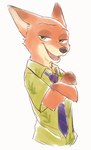 anthro clothed clothing crossed_arms green_eyes half-closed_eyes looking_at_viewer male narrowed_eyes necktie open_mouth open_smile shirt simple_background smile solo topwear white_background chu_twst disney zootopia nick_wilde canid canine fox mammal red_fox true_fox 2020 half-length_portrait hi_res portrait