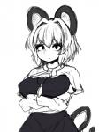 big_breasts bottomwear breasts clothed clothing crossed_arms female hair jewelry pendant shirt short_hair skirt solo topwear pespeso touhou nazrin animal_humanoid humanoid mammal mammal_humanoid mouse_humanoid murid murid_humanoid murine murine_humanoid rodent rodent_humanoid 3:4 greyscale hi_res monochrome sketch