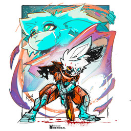 anthro armor blood blue_eyes bodily_fluids cape clothing fur gun male ranged_weapon solo weapon white_body white_fur kiaun derideal bandi_(xen) lagomorph leporid mammal rabbit 1:1 2025 hi_res