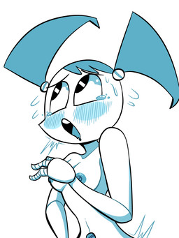 ahegao blue_hair blue_nipples breasts female front_view hair looking_pleasured machine navel nipples not_furry nude simple_background solo suggestive unusual_navel white_background white_body white_skin steeckykees my_life_as_a_teenage_robot nickelodeon jenny_wakeman android humanoid robot 3:4 half-length_portrait hi_res portrait