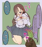 2022 bottomwear breasts clothed clothing disembodied_hand duo eyewear female footwear glasses gloves hair handwear hi_res human japanese_text leaf mammal mostly_offscreen_character not_furry semiitu shirt simple_background skirt socks speech_bubble text topwear translation_request