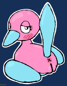 anus blush eyelashes female feral genitals half-closed_eyes looking_at_viewer looking_back narrowed_eyes outline pink_body presenting presenting_anus presenting_vulva raised_tail rear_view solo tail teal_body vulva white_outline x_anus yuurg nintendo pokemon generation_2_pokemon pokemon_(species) porygon2 2026 alpha_channel digital_media_(artwork) full-length_portrait graphite_(artwork) hi_res mixed_media portrait traditional_media_(artwork)
