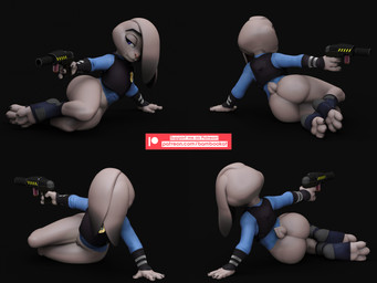 anthro bedroom_eyes clothed clothing female genitals narrowed_eyes partially_clothed police police_badge police_uniform seductive solo tail uniform bambookat disney zootopia judy_hopps lagomorph leporid mammal rabbit 3d_(artwork) 4:3 absurd_res digital_media_(artwork) hi_res