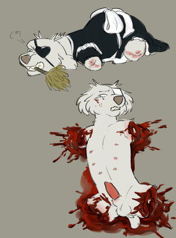 4_missing_limbs amputation amputee angry animal_genitalia animal_penis blood bodily_fluids canine_genitalia canine_penis clothed clothed_feral clothing disability eye_patch eyewear feral genitals gore gore_focus maid_uniform male nipples penis quadruple_amputee sheath solo uniform young young_feral young_male zoosadism puppyratcat felvin_(puppyratcat) canid canine canis domestic_dog mammal hi_res