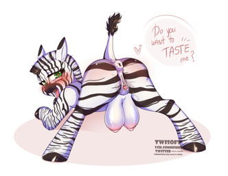 anatomically_correct anatomically_correct_genitalia anatomically_correct_vulva animal_genitalia animal_vulva anus blush bodily_fluids body_blush butt butt_blush clitoral_winking clitoris equine_anus equine_genitalia equine_vulva eyelashes female feral genital_fluids genitals green_eyes heart_symbol hooves in_heat looking_at_viewer looking_back looking_back_at_viewer nipples offering_to_viewer open_mouth oral_request presenting presenting_anus presenting_hindquarters presenting_vulva puffy_anus raised_tail requesting sex_request simple_background solo striped_body stripes tail teats text tongue tongue_out vaginal_fluids vulva white_anus white_body white_vulva twisoft hasbro my_little_pony equid equine mammal zebra absurd_res digital_media_(artwork) hi_res signature