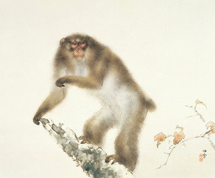 ambiguous_feral ambiguous_gender branch cjk_character dead_tree feral flower fur leaf naturally_censored on_branch plant plantigrade quadruped short_tail simple_background solo standing tail tree hashimoto_kansetsu public_domain haplorhine mammal monkey primate 1938 20th_century absurd_res ancient_art hi_res painting_(artwork) traditional_media_(artwork) traditional_painting_(artwork)