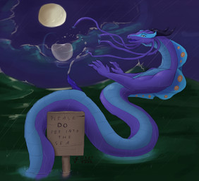 anthro black_horn blue_body blue_penis blue_tongue bodily_fluids dorsal_fin elemental_manipulation erection fin full_moon genital_fluids genitals horn long_body magic_user male moon open_mouth open_smile outside peeing penis purple_body raining sea sign signpost smile solo tentacles text tongue urine urine_stream water water_manipulation watersports valrionwrites mythology aquatic_dragon dragon marine mythological_creature mythological_scalie scalie sea_serpent 2026 digital_media_(artwork) english_text hi_res