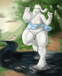 anthro areola big_breasts breasts building clothing dress exhibitionism eyewear female floppy_ears footwear forest genitals glasses house lake lop_ears nipples plant pussy sandals shoes solo tree wardrobe_malfunction hamili undertale_(series) toriel bovid caprine goat mammal absurd_res hi_res