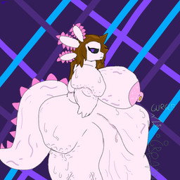 anthro back_fat belly big_belly big_breasts big_butt black_sclera bodily_fluids breasts brown_hair butt cellulite fat_arms female flabby flabby_arms flabby_butt gills hair huge_belly huge_breasts huge_butt morbidly_obese morbidly_obese_anthro morbidly_obese_female nipple_piercing nipples nude obese obese_anthro obese_female overweight overweight_anthro overweight_female piercing pink_body pink_gills pupils purple_pupils rumbling_stomach side_view stretch_marks sweat sweaty_arms sweaty_butt wet nu_upsilon amphibian aquatic axolotl mole_salamander salamander 1:1 digital_media_(artwork) ibispaint_(artwork)