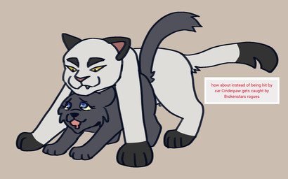 age_difference blue_eyes bodily_fluids doggystyle drooling duo female feral from_behind_position fur grey_body grey_fur looking_pleasured male male/female monotone_background saliva sex simple_background size_difference text toony white_body white_fur jinglecide strawpage warriors_(book_series) blackstar_(warriors) cinderpelt_(warriors) domestic_cat felid feline felis mammal english_text hi_res