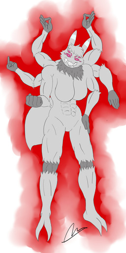 6_arms abs anthro big_breasts breasts female fur grey_body grey_fur menancing multi_arm multi_limb muscular muscular_anthro muscular_female neck_tuft obscene_gesture pink_eyes pose simple_background solo teeth tuft white_background nicanordbuzaglo arachnid arthropod hybrid insect lepidopteran moth spider 1:2 absurd_res hi_res