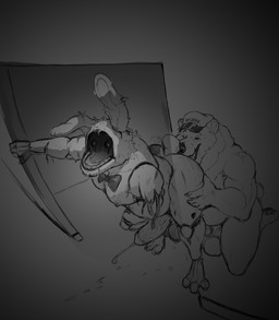 1_arm 1_eye 3_toes 4_fingers 5_fingers 5_toes anal anatomically_correct anatomically_correct_genitalia anatomically_correct_penis animal_genitalia animal_penis anthro anthro_on_anthro anthro_rimmed anthro_rimming anthro_rimming_anthro aroused balls big_balls big_penis biped bodily_fluids bow_tie bow_tie_only butt claws clothing dripping duo endoskeleton erection exposed_wires eyebrows faceless faceless_character faceless_male feet finger_claws fingers fluffy fluffy_tail fur genital_fluids genitals glans hair hand_on_leg hand_on_thigh handpaw hat hat_only headgear headgear_only headwear headwear_only humanoid_genitalia humanoid_penis inside interspecies joints kneeling leaking_precum long_ears long_penis machine male male/male male_anthro male_rimmed male_rimming male_rimming_male mane mane_hair metal missing_arm monotone_genitals monotone_penis mostly_nude night nude open_mouth oral overweight overweight_anthro overweight_male paws penis plantigrade precum precum_drip precum_on_floor precum_on_ground precum_squirt rabbit_ears raised_tail rimming rimming_anthro rimming_male saliva saliva_drip saliva_on_ground security security_guard security_room sex sheath short_ears short_fur short_tail simple_background slightly_chubby slightly_chubby_anthro slightly_chubby_male small_ears small_tail snout solo standing tail tall teeth thick_penis three-quarter_view toe_claws toes tongue tongue_out ursine_ears vein veiny_penis wire kendryzak five_nights_at_freddy's five_nights_at_freddy's_2 scottgames kuruk_(character) withered_bonnie_(fnaf) animatronic bear brown_bear grizzly_bear lagomorph leporid mammal rabbit robot ursidae ursine 2026 absurd_res digital_drawing_(artwork) digital_media_(artwork) hi_res monochrome shaded sketch