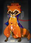 anthro balls bdsm bodily_fluids bondage bound cum erection genital_fluids male penis red_eyes solo submissive submissive_male ゆずぽん。 guardians_of_the_galaxy marvel deadpool rocket_raccoon mammal procyonid raccoon censored hi_res