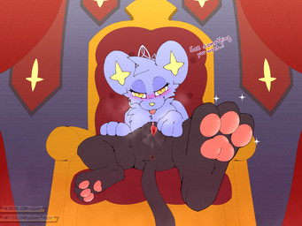 3_fingers 3_toes anus blush bodily_fluids chair crown detailed_background dialogue drooling_tongue feet female female_feral feral fingers foot_focus front_view fur furniture genital_fluids genitals headgear humanoid_genitalia humanoid_vulva looking_at_viewer masturbation narrowed_eyes pawpads paws pink_pawpads sitting solo spread_legs spread_vulva spreading steam sultry_gaze tail text throne throne_room toes tongue tongue_out vaginal vaginal_fluids vaginal_masturbation vulva vogold nintendo pokemon generation_4_pokemon pokemon_(species) shinx 4:3 digital_media_(artwork) english_text url