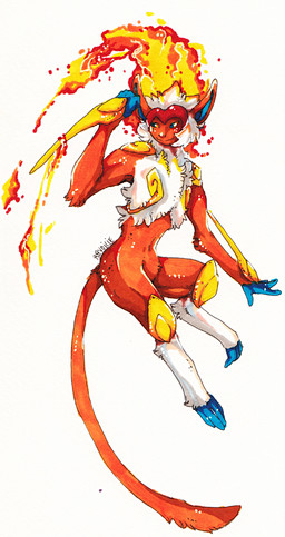 anthro fire fur red_body red_fur simple_background solo white_background ravoilie nintendo pokemon generation_4_pokemon infernape mammal pokemon_(species) primate 2015 traditional_media_(artwork)