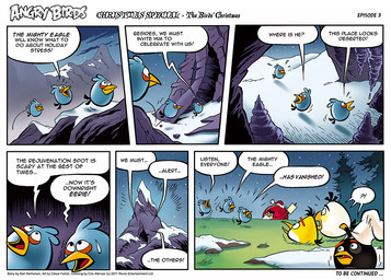 cave christmas_clothing christmas_headwear clothing dialogue ellipsis evergreen_tree fake_beard grass hat headgear headwear holidays mountain pine_tree plant rock santa_hat snow tree winter cesar_ferioli angry_birds christmas rovio_entertainment sega bomb_(angry_birds) chuck_(angry_birds) matilda_(angry_birds) terence_(angry_birds) the_blues_(angry_birds) avian comic official_art tagme
