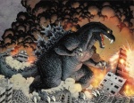 ambiguous_gender building burning_building city destruction feral fire outside solo tail tokyo unknown_artist godzilla_(series) toho godzilla kaiju reptile scalie