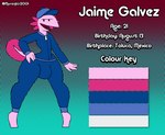 anthro bulge clothing hand_on_hip hat headgear headwear male solo spread_legs spreading text thick_thighs tracksuit zipper epilepsy_warning thatdawgmurray jaime_galvez amphibian axolotl marine mole_salamander salamander english_text model_sheet