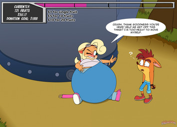 anal anal_penetration anthro belly belly_expansion big_belly blush confusion counter donation_drive donation_goal duo expansion female forest huge_belly hyper hyper_belly inflation jungle liquid_inflation machine male penetration plant question_mark sitting sitting_on_ground speech_bubble text tree ohdeeriemay activision crash_bandicoot_(series) coco_bandicoot crash_bandicoot bandicoot mammal marsupial 2024 english_text hi_res