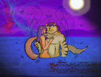anthro breasts duo female fur male nude smile sun tail water unknown_artist hanna-barbera swat_kats chance_furlong felina_feral domestic_cat felid feline felis mammal