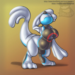 anthro anthrofied belly big_breasts big_tail black_horn breasts clothing female flippers full_body_suit gradient_background hand_behind_head horn latex latex_clothing latex_skinsuit null_face pokemorph shadow simple_background skinsuit solo tail text tight_clothing posexe nintendo pokemon dewgong generation_1_pokemon libredrone pokemon_(species) 1:1 2021 hi_res url watermark