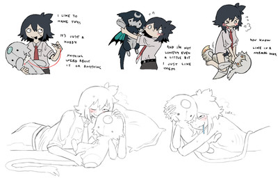 :3 ;p >_o accessory ambiguous_gender ambiguous_human bed_sheet bedding belt black_belt black_hair blush bodily_fluids bottomwear breath brown_bottomwear brown_clothing brown_pants character_plushie clothed clothed_ambiguous clothed_human clothing cotton dialogue dot_eyes drooling fully_clothed fully_clothed_ambiguous fully_clothed_human grey_clothing grey_shirt grey_topwear grinding group hair holding_needle holding_sewing_needle infatuation masturbation multiple_angles necktie nervous nervous_look nervous_smile nervous_sweat one_eye_closed open_mouth open_smile orange_eyes pants pillow plushie plushie_humping plushophilia pubes pupils red_necktie red_string ribs saliva sewing_needle shirt short_hair simple_eyes small_pupils smile solid_circle_eyes sweat sweatdrop text tongue tongue_out topwear jejejunum robin_(jejejunum) secret_(jejejunum) whisper_(jejejunum) fraid_(species) human mammal nethermare 2026 comic digital_drawing_(artwork) digital_media_(artwork) english_text firealpaca_(artwork) hi_res