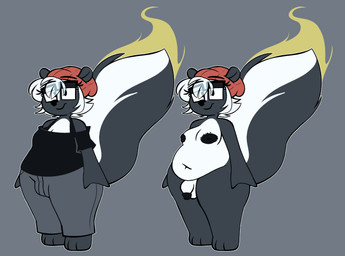 anthro areola balls beanie big_tail biped blotchy_areola breasts bulge clothed clothing eyelashes eyewear flaccid genitals glasses gynomorph hat headgear headwear humanoid_genitalia humanoid_penis intersex long_eyelashes nude nude_anthro obese overweight penis small_breasts smelly solo standing stink_fumes tail thick_thighs skunkphunk ivy_o'dour mammal mephitid skunk hi_res trans_(lore) trans_woman_(lore)