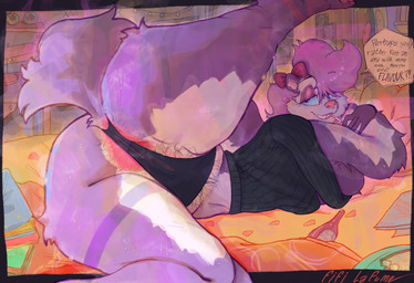 anthro anus_peek bodily_fluids cigarette clothing female ineffective_clothing lipstick looking_back makeup musk musk_clouds narrowed_eyes panties presenting purple_body raised_leg solo steam sweat sweater text topwear underwear smashmat tiny_toon_adventures tiny_toons_looniversity warner_brothers fifi_la_fume mammal mephitid skunk absurd_res english_text hi_res