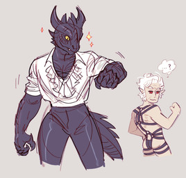 alternative_fashion anthro black_body black_scales butt clothing duo frilly frilly_clothing hair harness humanoid_pointy_ears j-fashion leather leather_harness male muscular muscular_anthro muscular_male ouji_(fashion) pecs pointy_ears red_eyes scales tail white_hair yellow_eyes dreadwyrmtrance baldur's_gate baldur's_gate_3 bioware dungeons_and_dragons electronic_arts hasbro larian_studios mythology wizards_of_the_coast astarion_(baldur's_gate) dragon dragonborn_(dnd) elf humanoid mythological_creature mythological_scalie scalie vampire hi_res