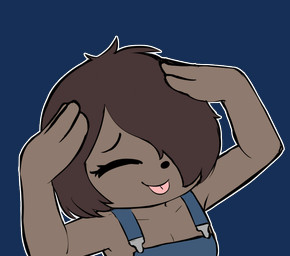 4_fingers anthro breasts brown_body brown_fur brown_hair cleavage clothed clothing eyes_closed female fingers fur hair hair_over_eye oops overalls short_hair smile solo tongue tongue_out e254e ah_eto..._bleh! mistakes_were_made rookie_(e254e) canid canine canis domestic_dog mammal alpha_channel meme reaction_image
