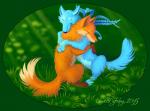 ambiguous_gender feral fern grass hug light outside plant solo kekpafrany kekpafrany_(character) canid canine canis fox mammal wolf 2015 digital_media_(artwork)