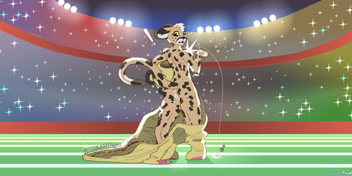 anthro anus black_spots butt clothing costume detailed_background female fur furry_wearing_fursuit fursuit genitals markings mascot_costume night outside pink_anus public public_exposure raised_tail rear_view solo spots spotted_body spotted_fur stadium standing surprised tail vulva wardrobe_malfunction yellow_body yellow_eyes yellow_fur zipper zipper_pop dyyrlysh opie_(lupopossum) cheetah felid feline mammal 2025 aliasing aseprite_(artwork) cel_shading digital_drawing_(artwork) digital_media_(artwork) dithering hi_res shaded