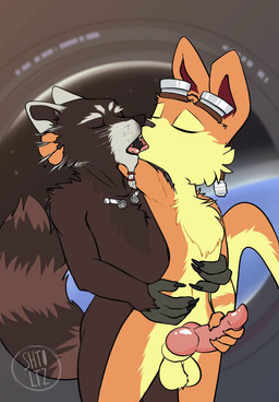 anal anal_penetration animal_genitalia animal_penis anthro anthro_on_anthro anthro_penetrated anthro_penetrating anthro_penetrating_anthro balls beard biped blue_eyes bodily_fluids bouncing_balls brown_body brown_eyes cum cum_drip cum_inside cum_strand cum_while_penetrated cumshot curvy_figure dripping duo ejaculation facial_hair french_kissing from_behind_position genital_fluids genitals goatee hand_around_waist hand_on_another's_head hand_on_hip handjob hourglass_figure hug kissing kissing_while_penetrating knot knotted_penis love male male/male male_penetrated male_penetrating male_penetrating_male masturbating_while_penetrated masturbation obscured_anal obscured_penetration orange_body orgasm penetration penile penile_penetration penis penis_in_ass sex simultaneous_orgasms space standing standing_sex throbbing throbbing_balls throbbing_penis thrusting tongue tongue_out shtoltz guardians_of_the_galaxy jak_and_daxter marvel naughty_dog sony_corporation sony_interactive_entertainment daxter rocket_raccoon mammal mustelid ottsel procyonid raccoon 2d_animation animated crossover hi_res long_playtime motion_tweening no_sound video