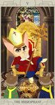 anthro brown_body brown_eyes brown_fur card card_template chair clothed clothing fortune_telling frown fully_clothed fur furniture group hat headgear headwear holding_object looking_at_viewer major_arcana male mitre multicolored_body multicolored_fur rear_view religious_clothing religious_headwear roman_numeral sitting solo_focus tan_body tan_fur tarot tarot_card text the_hierophant_(tarot) two_tone_body two_tone_fur ztp_foxfoxy disney zootopia finnick_(zootopia) canid canine fennec_fox fox mammal true_fox 2016 english_text hi_res