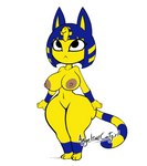 anthro areola big_breasts black_eyes blue_hair breasts brown_areola brown_nipples female frown hair huge_thighs markings navel nipples nude solo striped_markings striped_tail stripes tail tail_markings thick_thighs wide_hipped_female wide_hips yellow_body angelthecatgirl animal_crossing nintendo ankha_(animal_crossing) domestic_cat felid feline felis mammal