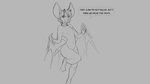 16:9 2020 anthro bat breasts collar collar_only cute_fangs dialogue digital_drawing_(artwork) digital_media_(artwork) english_text female fur grey_background hair horn kullax looking_aside lying mammal membrane_(anatomy) membranous_wings monochrome nipples not-kullax nude on_one_leg pose short_hair simple_background small_breasts smile solo standing text watsup widescreen wings