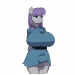 1:1 2014 anthro anthrofied balls big_breasts biped blue_eyes breasts bulge clothed clothing digital_media_(artwork) earth_pony equid equine erection erection_under_clothing friendship_is_magic fur genitals grey_body grey_fur gynomorph hair half-closed_eyes hasbro horse huge_breasts intersex kevinsano mammal maud_pie_(mlp) my_little_pony narrowed_eyes penis pony purple_hair rock simple_background solo standing tenting white_background