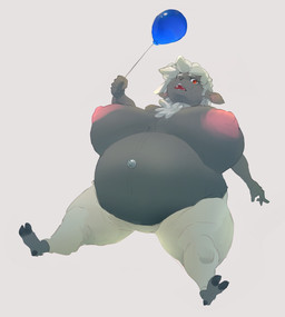 2_toes air_inflation anthro big_breasts bottomwear breasts clothing feet female grey_body hair holding_balloon huge_breasts inflatable inflation nipples nozzle open_mouth pants red_eyes seam_(sewing) simple_background solo toes white_background white_hair corablue vella_(danielsangeo) animate_inanimate bovid caprine living_inflatable mammal sheep 2025 digital_media_(artwork) hi_res