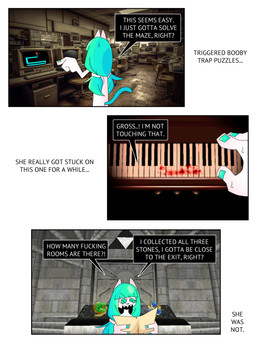 anthro blood blue_eyes blue_fingernails blue_hair blue_nails bodily_fluids colored_nails computer dialogue electronics female fingernails hair humor keyboard_instrument musical_instrument nails nude piano profanity references solo text ponporio capcom nintendo resident_evil scary_maze_game the_disappearance_of_girl_a the_legend_of_zelda girl_a felid mammal 3:4 absurd_res comic english_text hi_res