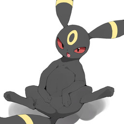 ambiguous_gender black_body black_fur cute_fangs ear_markings facial_markings fangs featureless_crotch feral fur head_markings looking_at_viewer lying markings nude null on_back on_model open_mouth paws presenting quadruped red_eyes ring_(marking) shadow simple_background small_nose solo spread_legs spreading tail tail_markings teeth tongue white_background yellow_markings youjomodoki nintendo pokemon eeveelution generation_2_pokemon pokemon_(species) umbreon 1:1 2021 hi_res shaded simple_shading