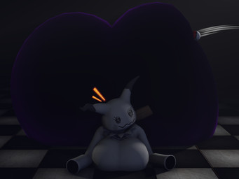 anthro big_breasts big_butt black_body breast_squish breasts brown_body bubble_butt butt checkered checkered_floor dipstick_ears ear_markings eyelashes female front_view grey_body huge_breasts huge_butt hyper hyper_butt looking_away lying markings motion_lines multicolored_body multicolored_ears on_front pokeball pokemorph smile solo squish surprised tail woodworkssfm nintendo pokemon generation_7_pokemon mimikyu pokemon_(species) shiny_pokemon 2022 3d_(artwork) 4:3 digital_media_(artwork) source_filmmaker_(artwork)