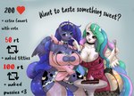 anthro breasts cake camel_toe cleavage clothed clothing collar cooking dessert duo female female/female food horn legwear looking_at_viewer maid_apron maid_headdress maid_uniform mature_female nipples smile stockings text uniform wings conditional_dnp mdwines friendship_is_magic hasbro my_little_pony mythology princess_celestia_(mlp) princess_luna_(mlp) equid equine horse mammal mythological_creature mythological_equine pony winged_unicorn english_text hi_res