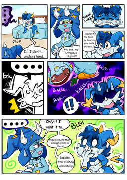 animal_genitalia balls building butt clothing dialogue food genitals hair house male sheath text pandasisters bandai_namco digimon mythology nintendo pokemon teo_the_otrmon yami_the_veemon dewott digimon_(species) dragon fanmon generation_5_pokemon hybrid mammal mustelid mythological_creature mythological_scalie otrmon otter pokemon_(species) reptile scalie veemon absurd_res comic english_text hi_res