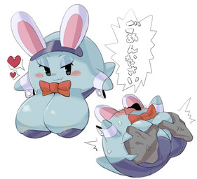 big_breasts blush breast_grab breast_squeeze breasts bunny_costume clothed clothing costume disembodied_hand duo fake_ears fake_rabbit_ears female hand_on_breast hanging_breasts heart_symbol huge_breasts not_furry solo_focus squeezing text sakana8888888 mario_bros nintendo paper_mario paper_mario:_the_thousand_year_door peeka_(mario) boo_(mario) ghost spirit japanese_text unavailable_at_source