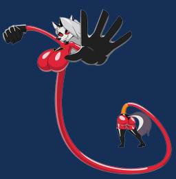 anthro bodysuit clothing cosplay female latex skinsuit solo stretchy tight_clothing themadastronaut disney hellaverse helluva_boss mythology pixar the_incredibles helen_parr loona_(helluva_boss) canid canid_demon canine demon hellhound mammal mythological_canine mythological_creature absurd_res hi_res