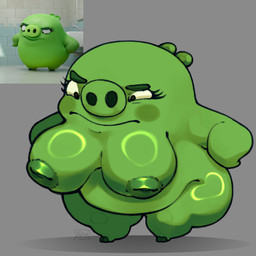 angry anthro areola belly big_belly big_breasts big_butt blush breasts butt eyelashes female female/female green_body grey_background hand_on_hip highlights_(coloring) nipples nude overweight pig_nose shortstack shortstack_anthro shortstack_female simple_background slightly_chubby solo standing thick_thighs wide_hips efi_trefi angry_birds rovio_entertainment sega the_angry_birds_movie domestic_pig mammal pig_(angry_birds) suid suine sus_(pig) furry digital_drawing_(artwork) digital_media_(artwork) hi_res